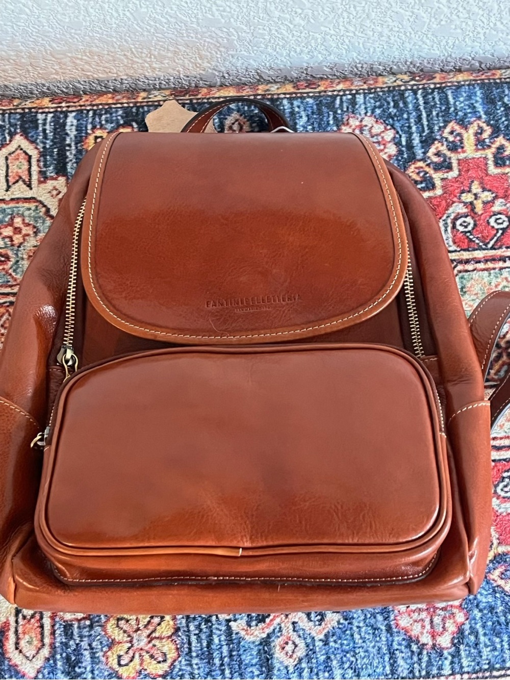 Leather Backpack in Cognac Brown - Fantini Pelletteria